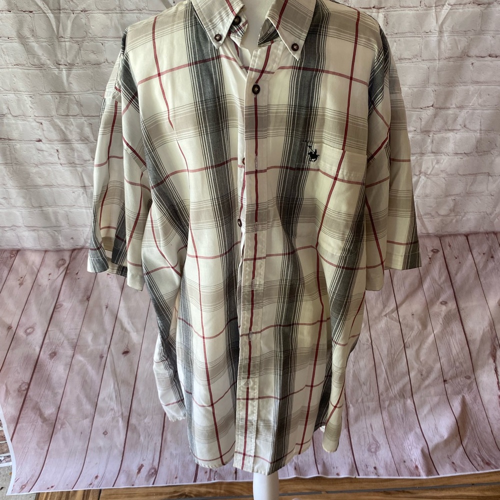 Men's Plaid Button-Up Shirt - Black, White, Red